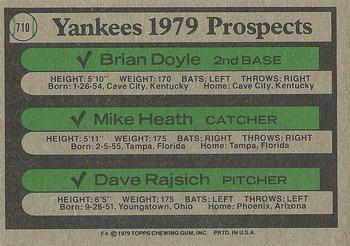 Yankees 1979 Prospects (Brian Doyle / Mike Heath / Dave Rajsich)  baseball card collectible - Main Image 2