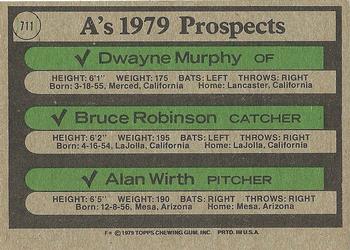 A’s 1979 Prospects (Dwayne Murphy / Bruce Robinson / Alan Wirth)  baseball card collectible - Main Image 2