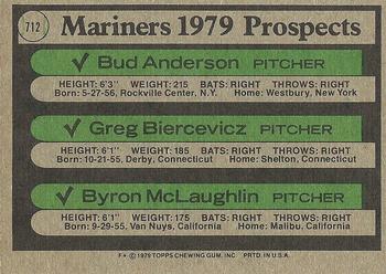 Mariners 1979 Prospects (Bud Anderson / Greg Biercevicz / Byron McLaughlin)  baseball card collectible - Main Image 2