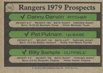 Rangers 1979 Prospects (Danny Darwin / Pat Putnam / Billy Sample)  baseball card collectible - Main Image 2