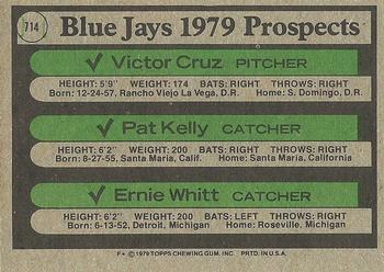 Blue Jays 1979 Prospects (Victor Cruz / Pat Kelly / Ernie Whitt)  baseball card collectible - Main Image 2