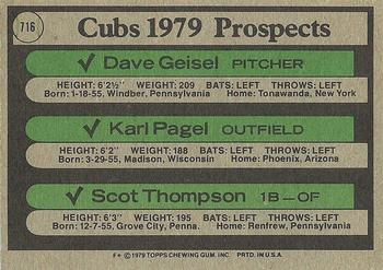 Cubs 1979 Prospects (Dave Geisel / Karl Pagel / Scot Thompson)  baseball card collectible - Main Image 2