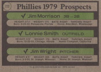 Phillies 1979 Prospects (Jim Morrison / Lonnie Smith / Jim Wright)  baseball card collectible - Main Image 2