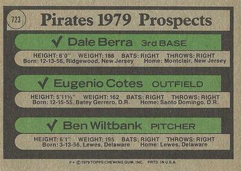 Pirates 1979 Prospects (Dale Berra / Eugenio Cotes / Ben Wiltbank)  baseball card collectible - Main Image 2