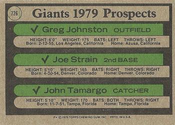 Giants 1979 Prospects (Greg Johnston / Joe Strain / John Tamargo)  baseball card collectible - Main Image 2