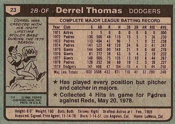 Derrel Thomas  baseball card collectible - Main Image 2