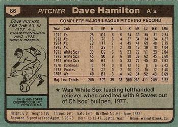 Dave Hamilton  baseball card collectible - Main Image 2