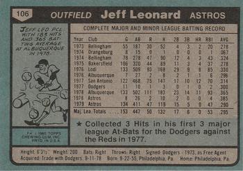 Jeff Leonard  baseball card collectible - Main Image 2