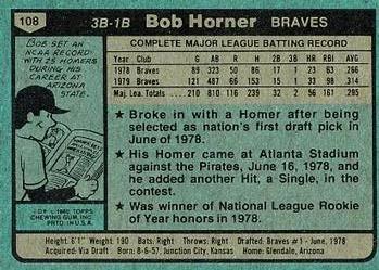Bob Horner  baseball card collectible - Main Image 2