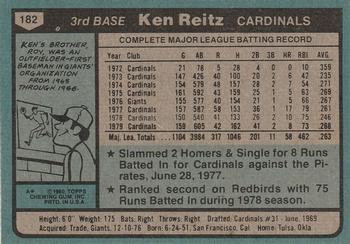 Ken Reitz  baseball card collectible - Main Image 2