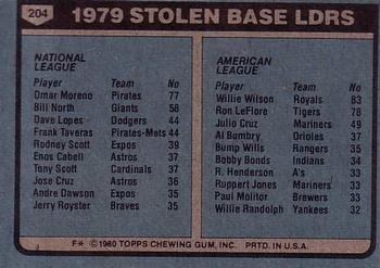 1979 Stolen Base Leaders (Omar Moreno / Willie Wilson)  baseball card collectible - Main Image 2
