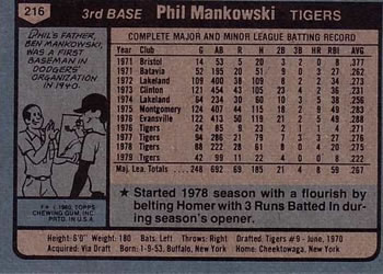 Phil Mankowski  baseball card collectible - Main Image 2