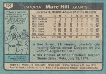 Marc Hill  baseball card collectible - Main Image 2