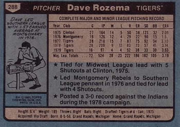 Dave Rozema  baseball card collectible - Main Image 2
