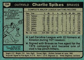 Charlie Spikes  baseball card collectible - Main Image 2