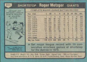 Roger Metzger  baseball card collectible - Main Image 2