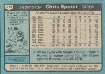 Chris Speier  baseball card collectible - Main Image 2