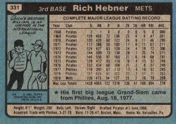 Rich Hebner  baseball card collectible - Main Image 2