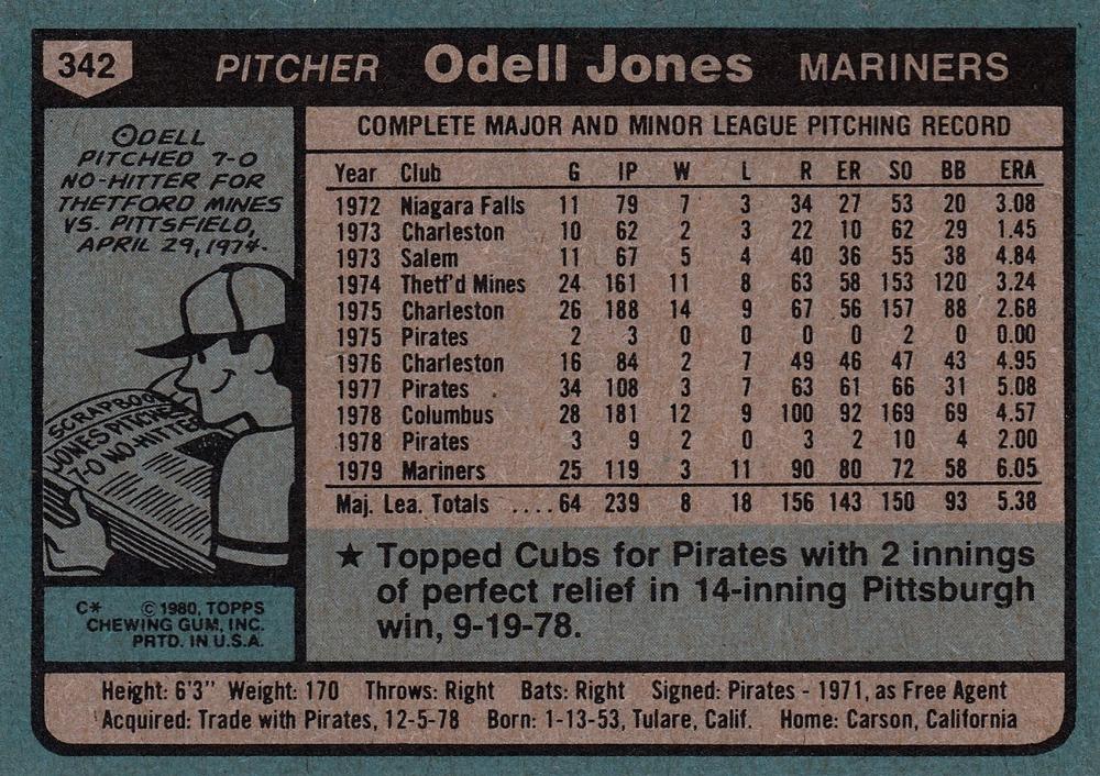 Odell Jones  baseball card collectible - Main Image 2