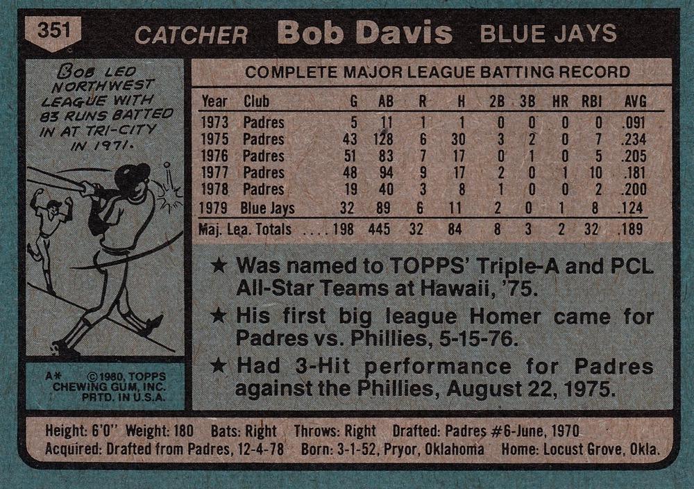 Bob Davis  baseball card collectible - Main Image 2