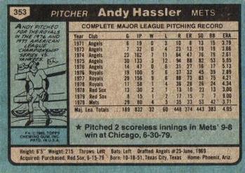 Andy Hassler  baseball card collectible - Main Image 2