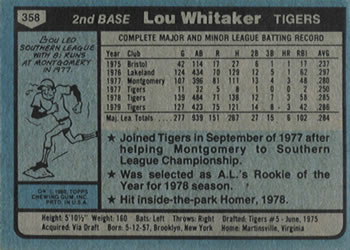 Lou Whitaker  baseball card collectible - Main Image 2