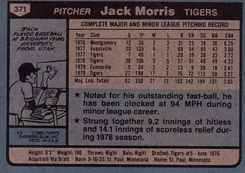 Jack Morris  baseball card collectible - Main Image 2