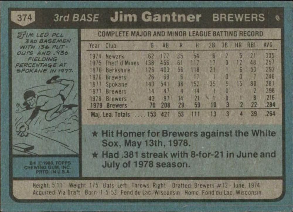Jim Gantner  baseball card collectible - Main Image 2