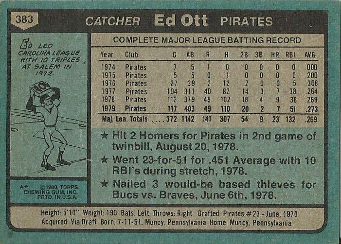 Ed Ott  baseball card collectible - Main Image 2