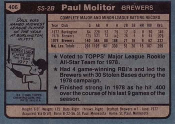 Paul Molitor  baseball card collectible - Main Image 2