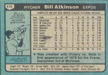 Bill Atkinson  baseball card collectible - Main Image 2