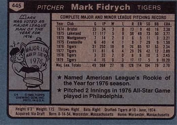 Mark Fidrych  baseball card collectible - Main Image 2