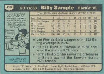 Billy Sample  baseball card collectible - Main Image 2