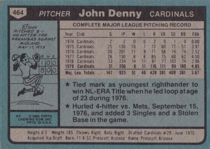 John Denny  baseball card collectible - Main Image 2