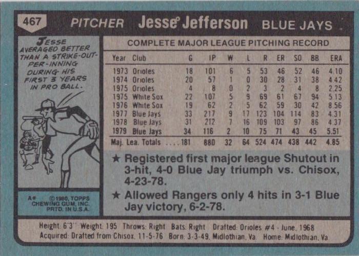 Jesse Jefferson  baseball card collectible - Main Image 2