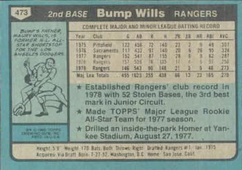 Bump Wills  baseball card collectible - Main Image 2