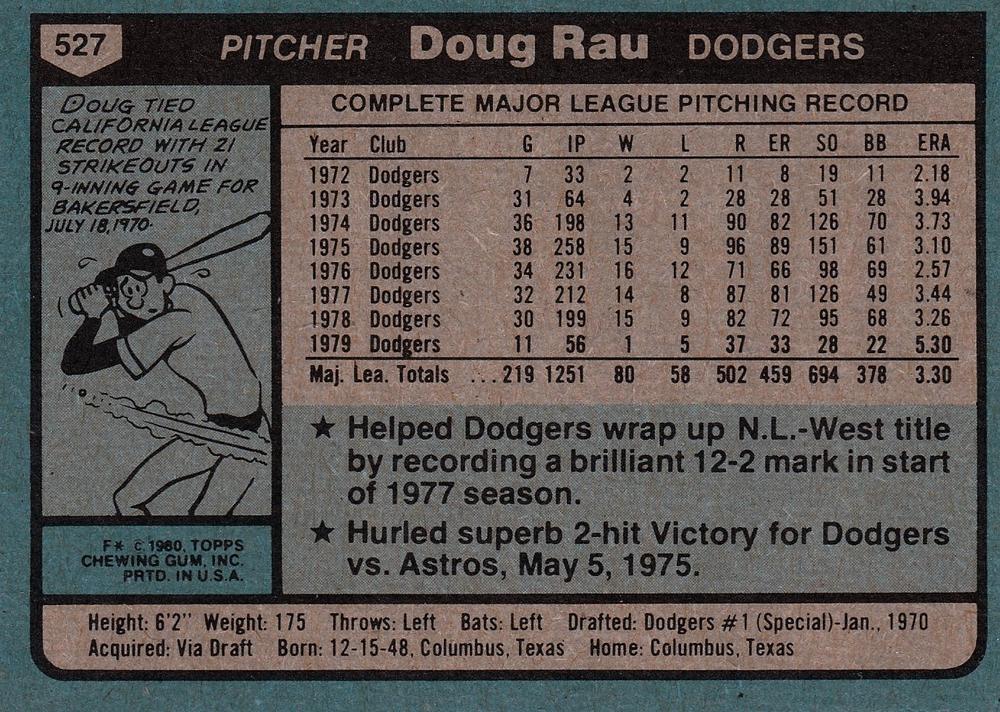 Doug Rau  baseball card collectible - Main Image 2