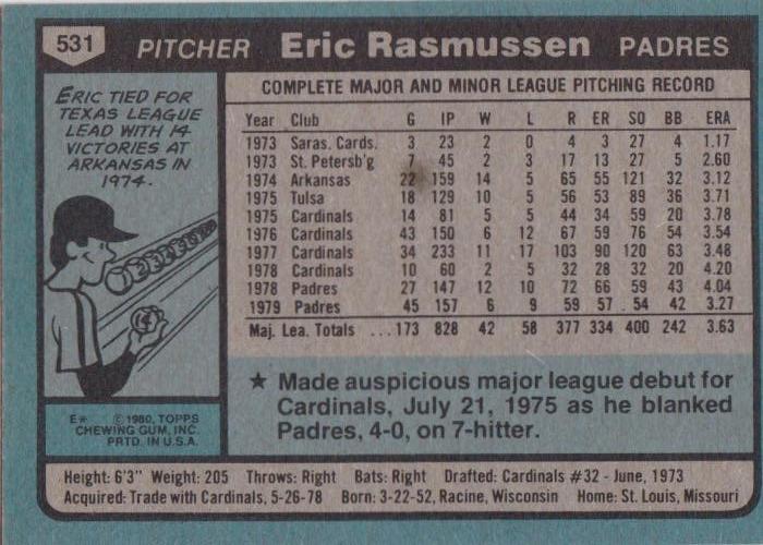 Eric Rasmussen  baseball card collectible - Main Image 2