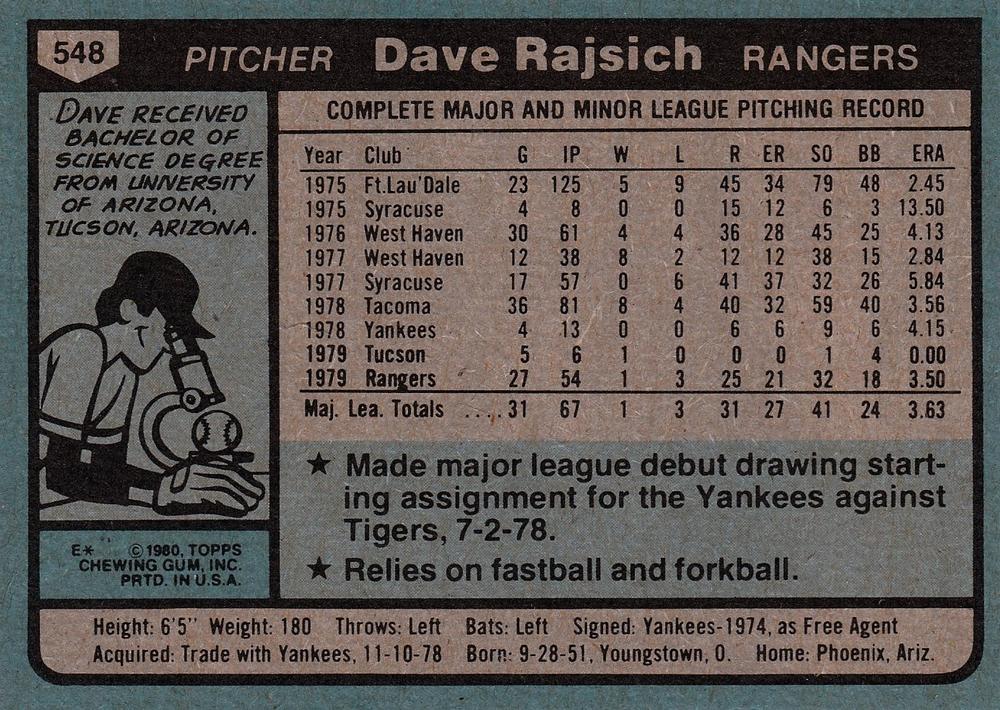 Dave Rajsich  baseball card collectible - Main Image 2