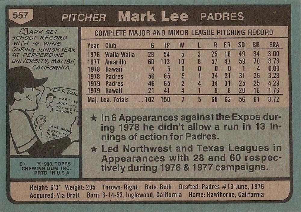 Mark Lee  baseball card collectible - Main Image 2