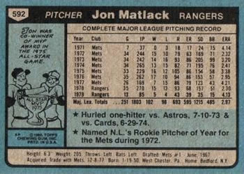 Jon Matlack  baseball card collectible - Main Image 2