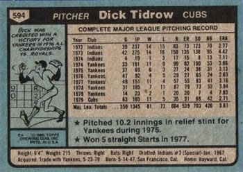 Dick Tidrow  baseball card collectible - Main Image 2