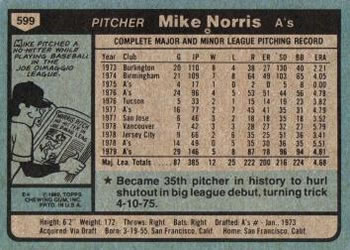 Mike Norris  baseball card collectible - Main Image 2