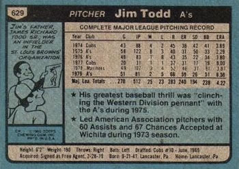 Jim Todd  baseball card collectible - Main Image 2