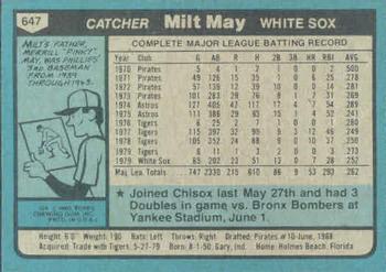 Milt May  baseball card collectible - Main Image 2