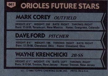 Orioles Future Stars (Mark Corey / Dave Ford / Wayne Krenchicki)  baseball card collectible - Main Image 2
