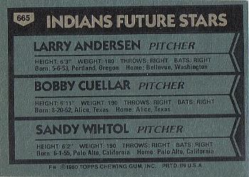 Indians Future Stars (Larry Andersen / Bobby Cuellar / Sandy Wihtol)  baseball card collectible - Main Image 2