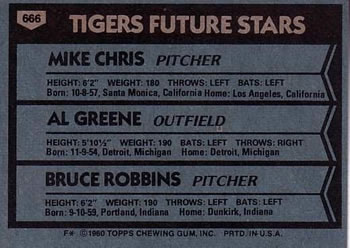 Tigers Future Stars (Mike Chris / Al Greene / Bruce Robbins)  baseball card collectible - Main Image 2
