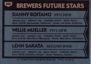 Brewers Future Stars (Danny Boitano / Willie Mueller / Lenn Sakata)  baseball card collectible - Main Image 2