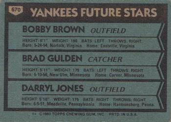 Yankees Future Stars (Bobby Brown / Brad Gulden / Darryl Jones)  baseball card collectible - Main Image 2